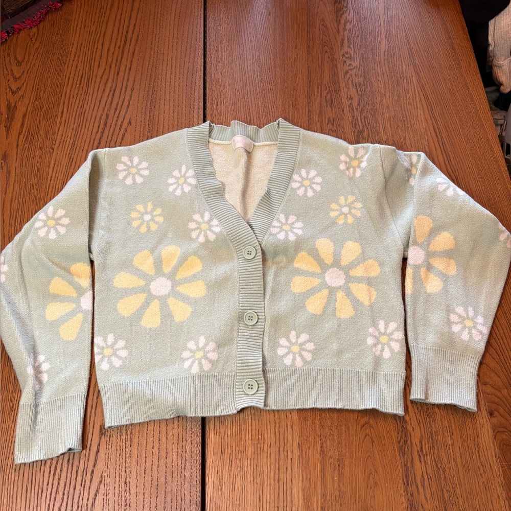Altar’d State Floral Knit Sweater in Green and Yellow